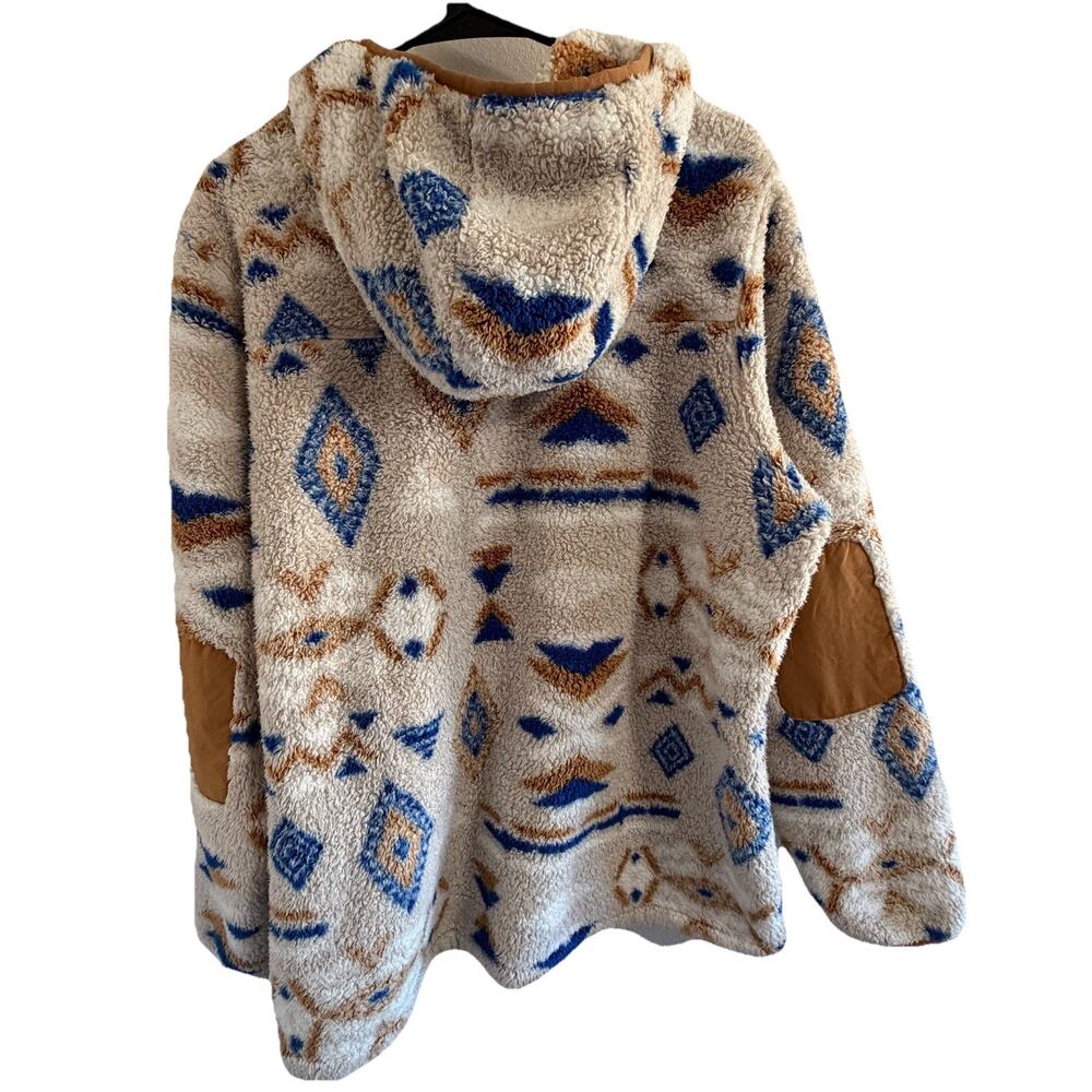 The North Face Campshire Printed Sherpa Fleece Hoodie Womens 2XL Aztec Blue - Picture 3 of 9